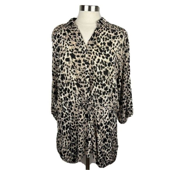Auguste The Label Tunic 4 Womens Animal Print Drawstring 3/4 Sleeves Buttons - Picture 1 of 11